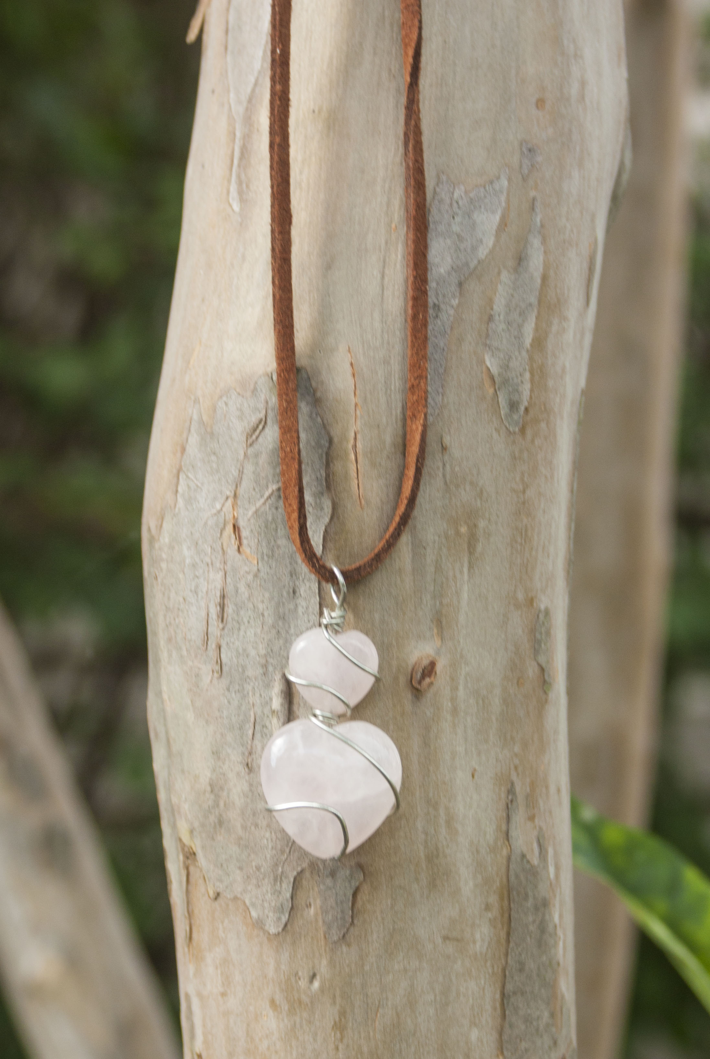 Rose Quartz Hearts--Wire wrapped